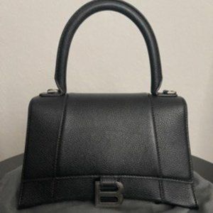 BALENCIAGA HOURGLASS SMALL BAG BLACK GRAIN LEATHER